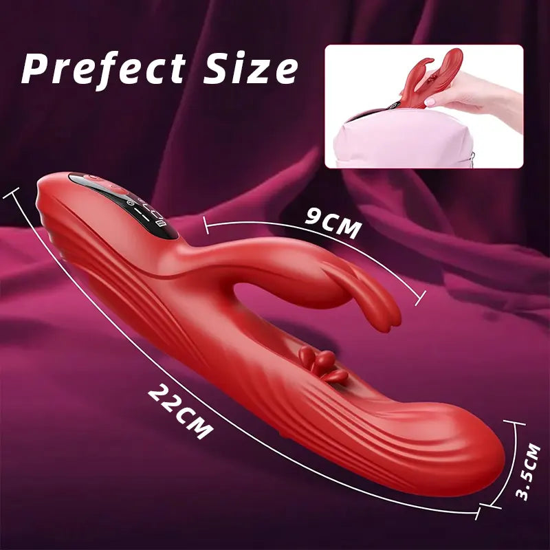 Red triple stimulation rabbit G spot vibrator with 9 Vibrations & Tapping