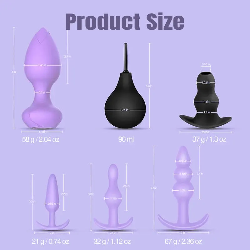 6-Piece Remote Control Training Silicone Vibrating Butt Plugs