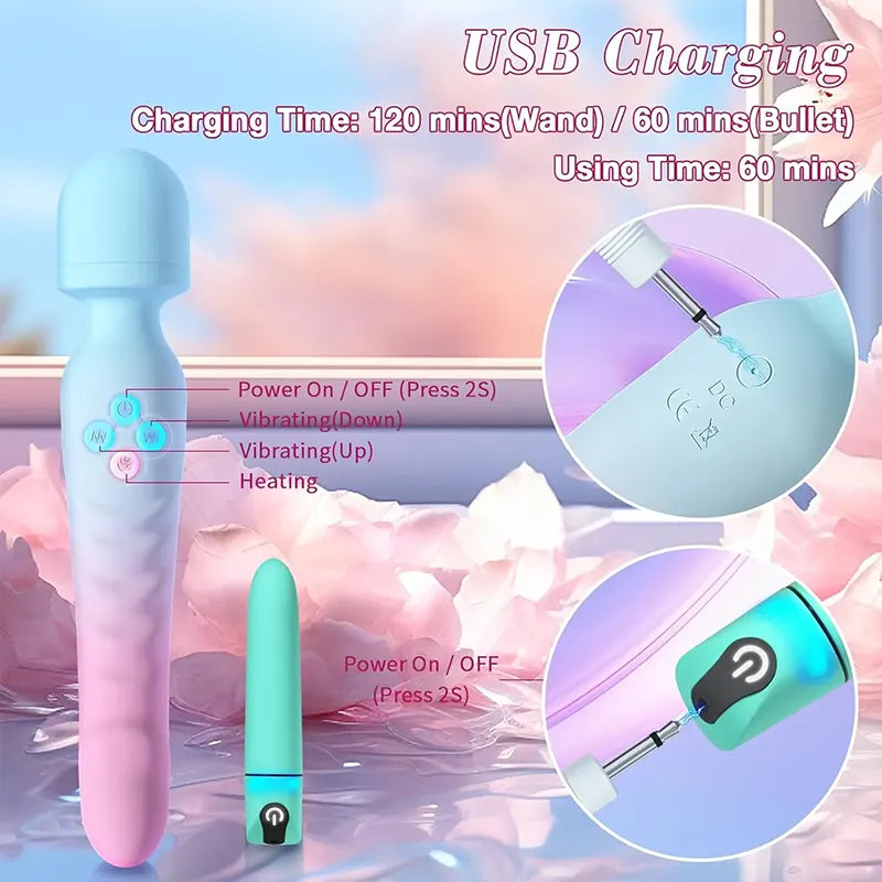 Heated Wand and Bullet Vibrator Set