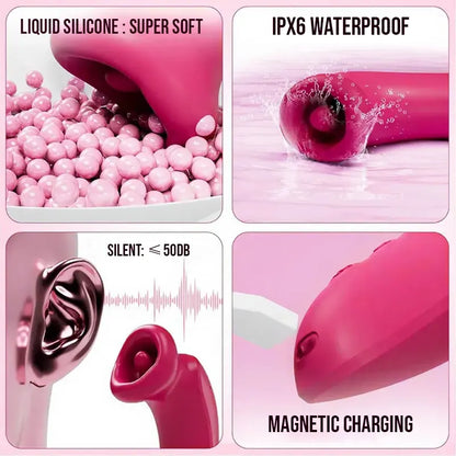 Round mouth rose sucking vibrator with vibrating tongue