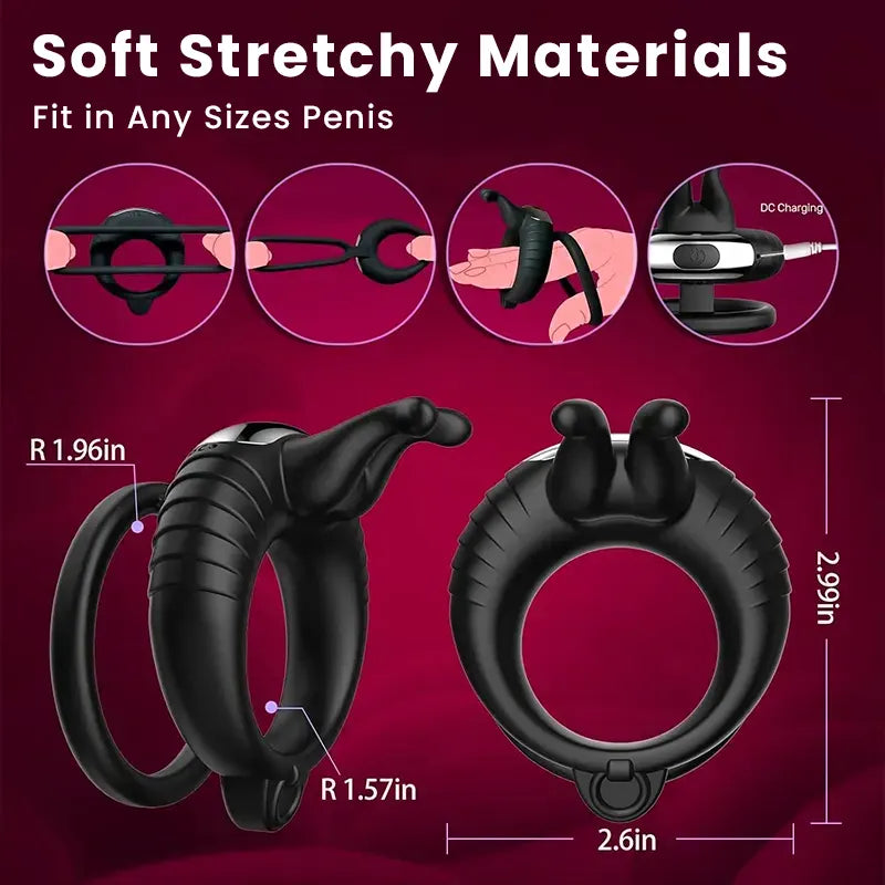 10-Mode Male Remote Vibrating cock Ring with Clit Stimulator