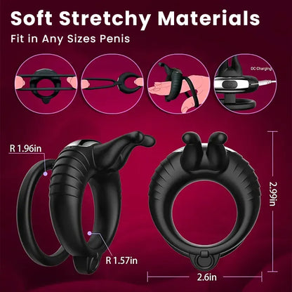10-Mode Male Remote Vibrating cock Ring with Clit Stimulator