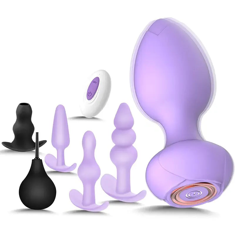 6-Piece Remote Control Training Silicone Vibrating Butt Plugs