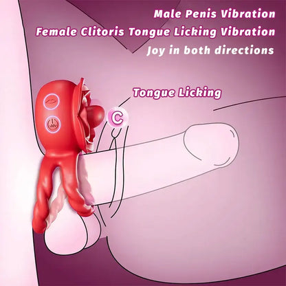 Adult Rose Toy Penis Ring with 10 Vibrating &amp; 10 Tongue Licking