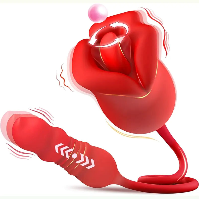 Rose Tongue &amp; Thrusting Vibrator for Women
