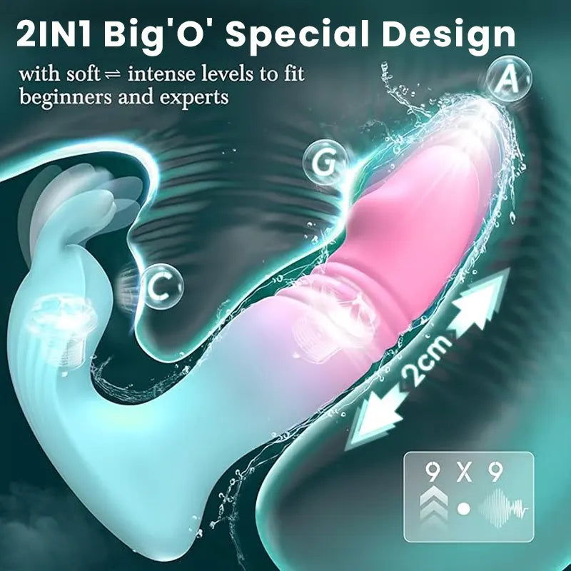 2-in-1 Rabbit Vibrator with 9 Thrust Dildos