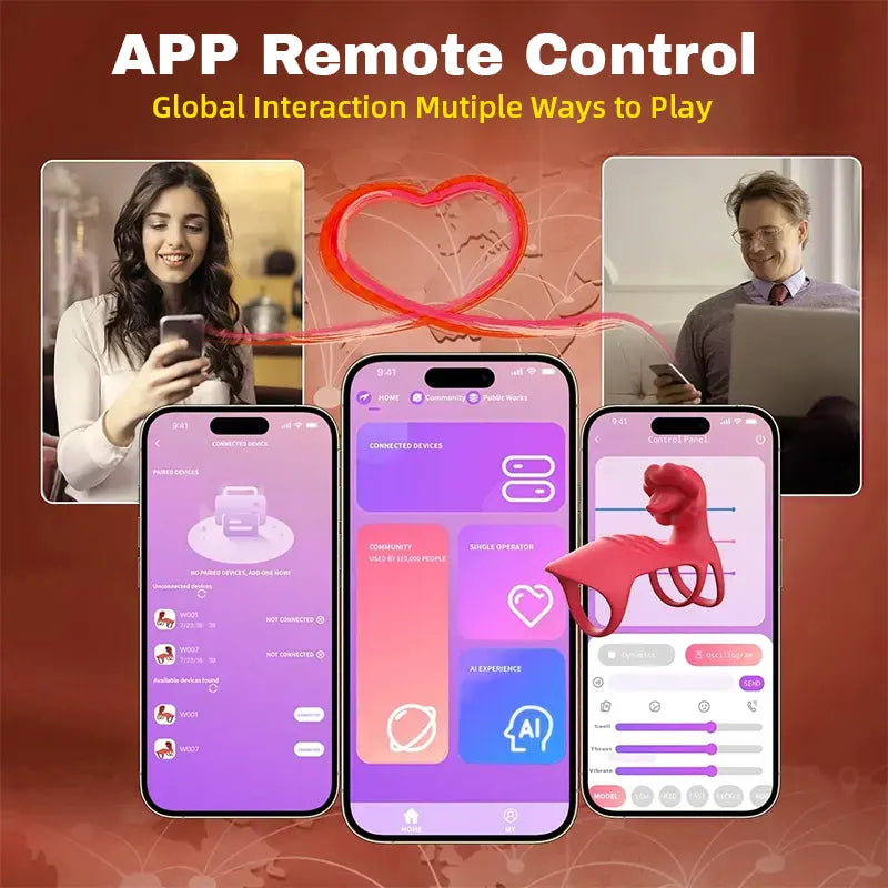 Penis Ring with Rose Tongue Vibrator – App Enabled Sex Toy