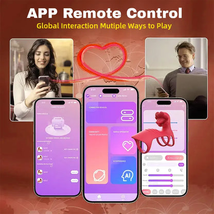 Penis Ring with Rose Tongue Vibrator – App Enabled Sex Toy