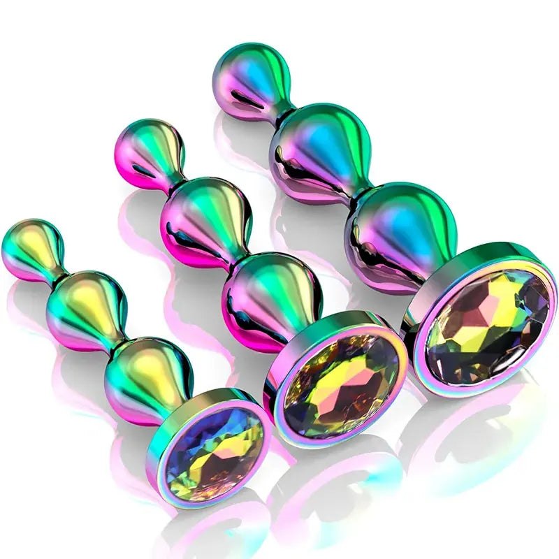 3-Piece Blue Gem Metal Anal Plug Set