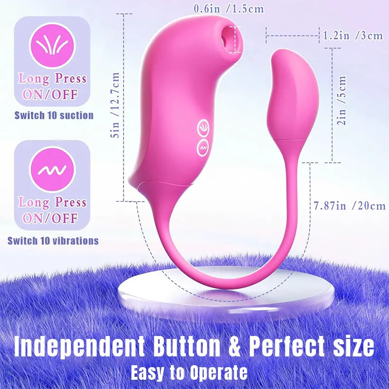 Pink sucking vibrator connected to vibrating egg