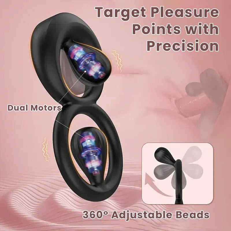 Silicone Vibrating Cock Ring with Dual Adjustable Beads