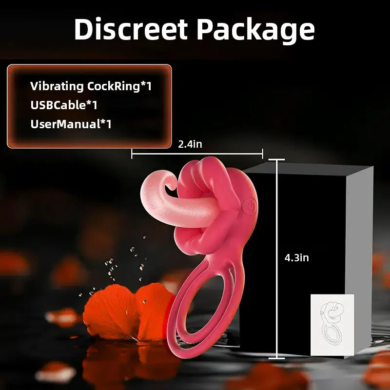Rose Cock Ring, Clitoral Stimulator with a Realistic Tongue