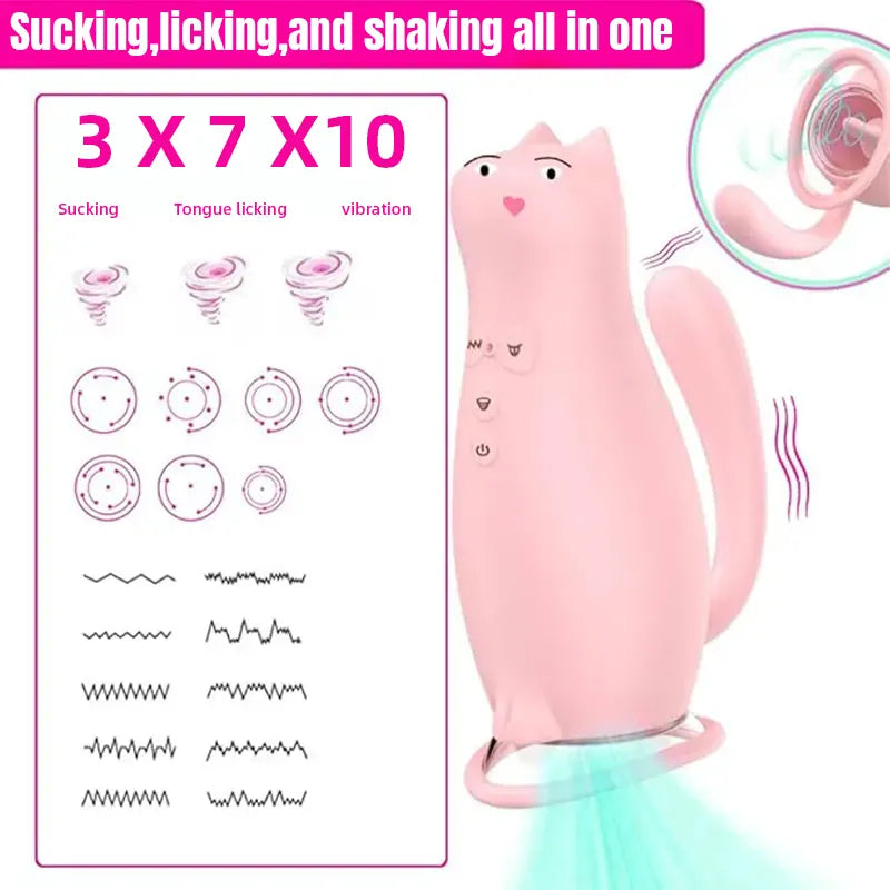 3-in-1 cat vibrator with sucking mouth and vibrating tongue
