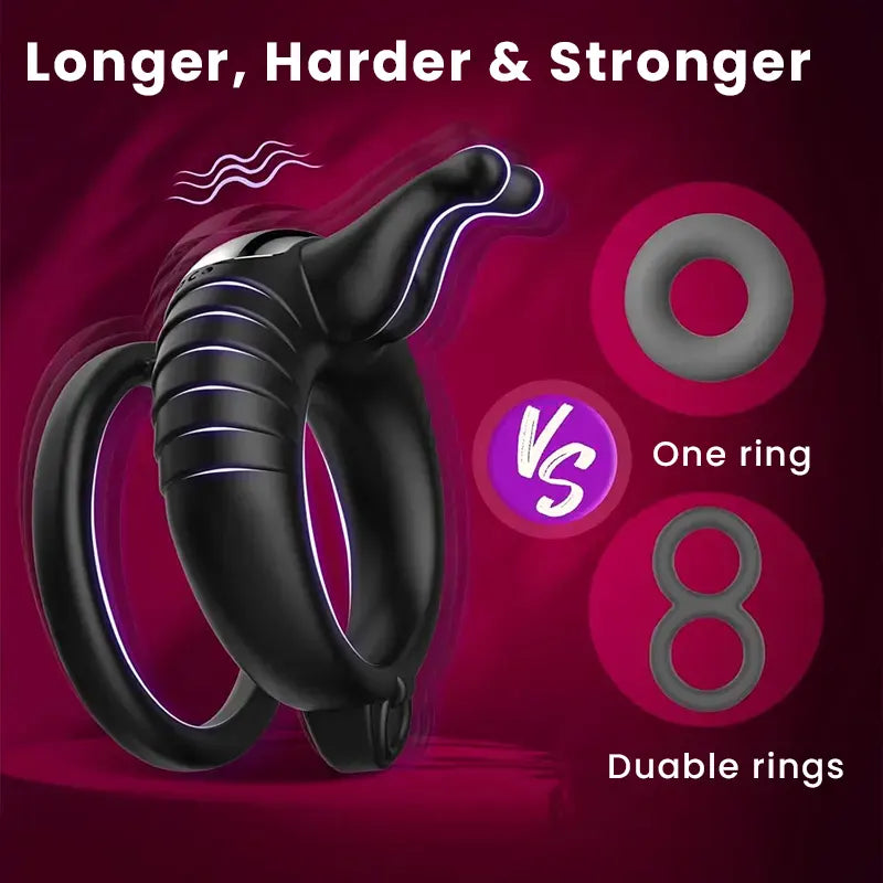 10-Mode Male Remote Vibrating cock Ring with Clit Stimulator
