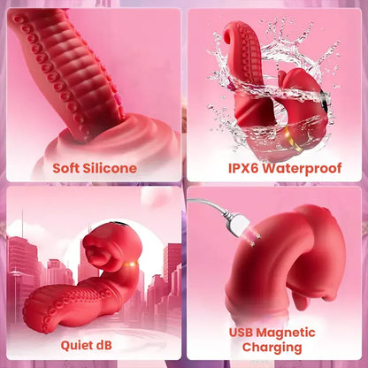 Rose tongue vibrator with nine modes and triple stimulation