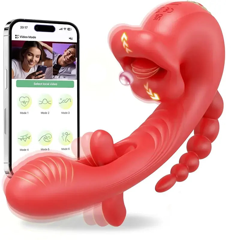 Rose Tongue G-spot Vibrator with Flapping Dildo