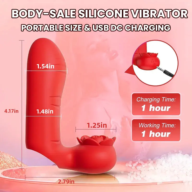 Tongue vibrator with rose-shaped mini suction vibrator