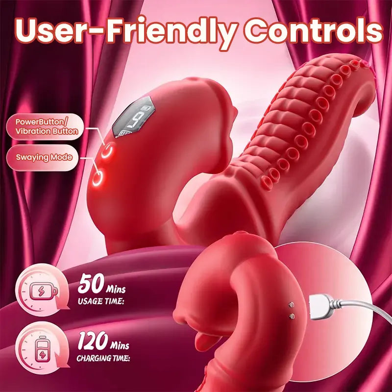 Rose tongue vibrator with nine modes and triple stimulation