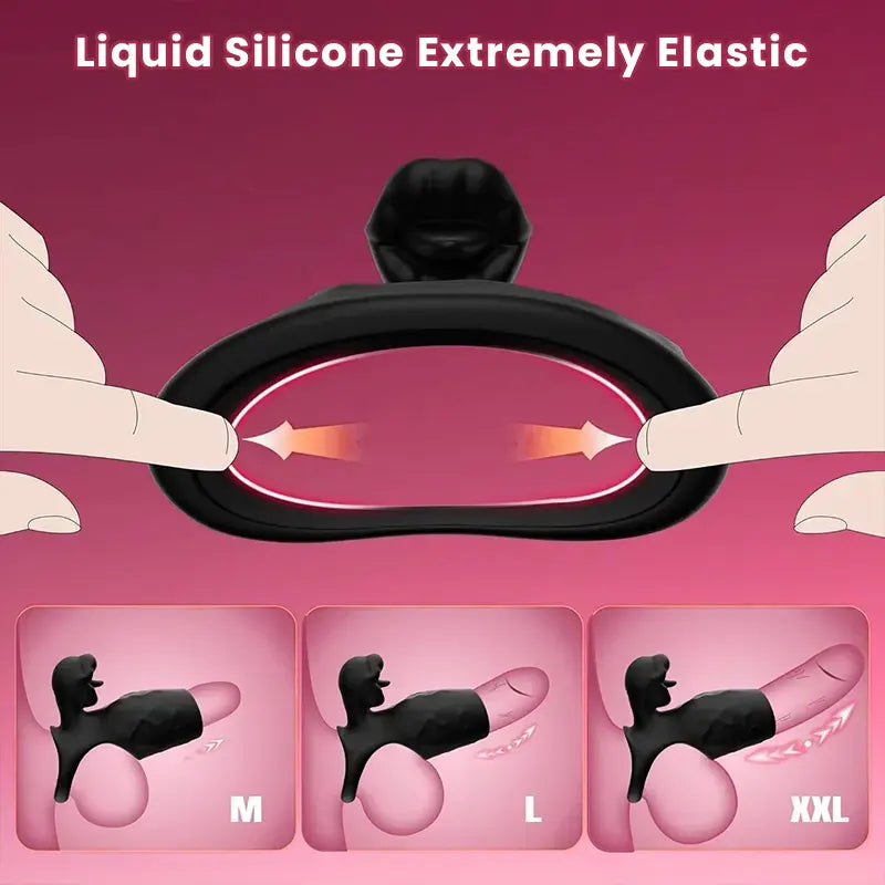 Tongue Licking Clit Stimulation Vibrating Cock Ring with Penis Sleeve