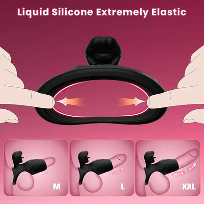 Tongue Licking Clit Stimulation Vibrating Cock Ring with Penis Sleeve