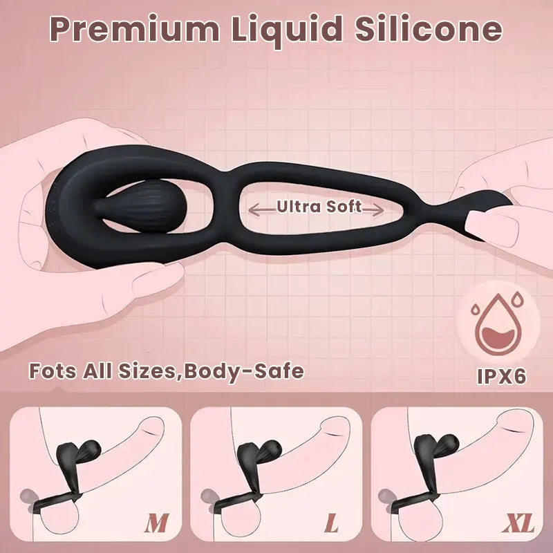 Silicone Vibrating Cock Ring with Dual Adjustable Beads