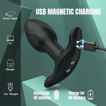 10-Mode Vibrating &amp; Rotating Anal Plug with Remote Control