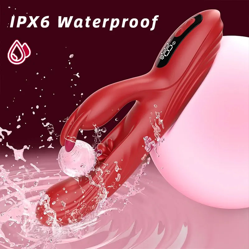 Red triple stimulation rabbit G spot vibrator with 9 Vibrations &amp; Tapping