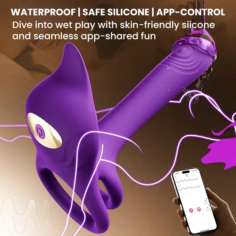 Remote-controlled penis ring with dildo, powerful vibration