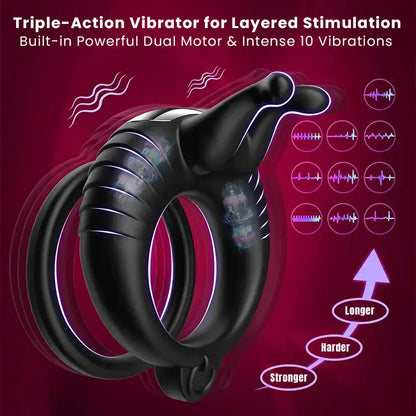10-Mode Male Remote Vibrating cock Ring with Clit Stimulator