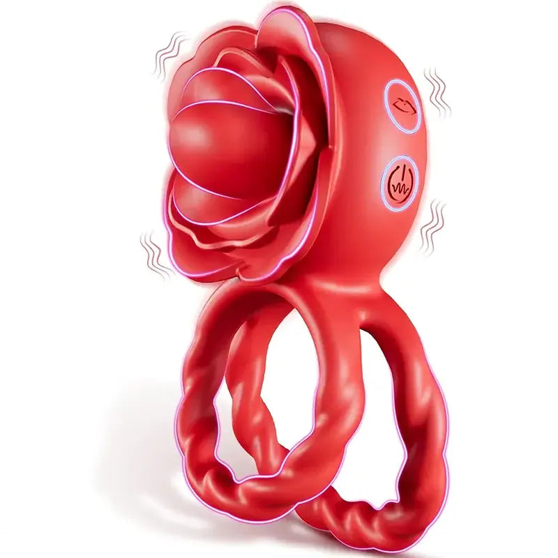 Adult Rose Toy Penis Ring with 10 Vibrating &amp; 10 Tongue Licking