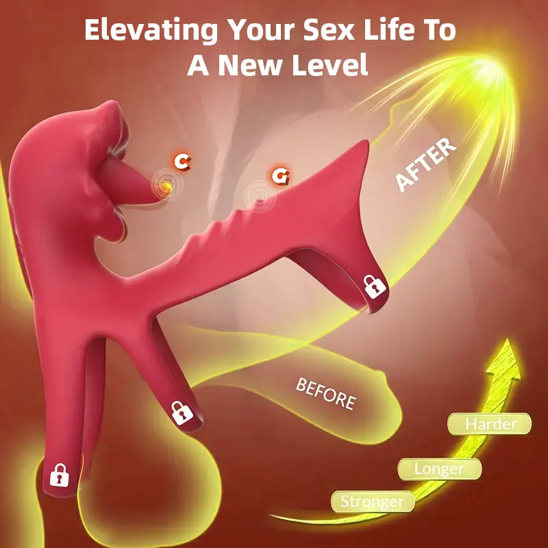 Penis Ring with Rose Tongue Vibrator – App Enabled Sex Toy