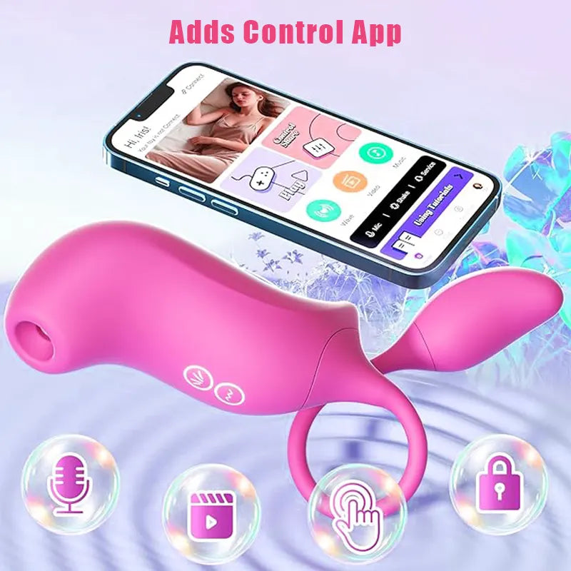 Pink sucking vibrator connected to vibrating egg