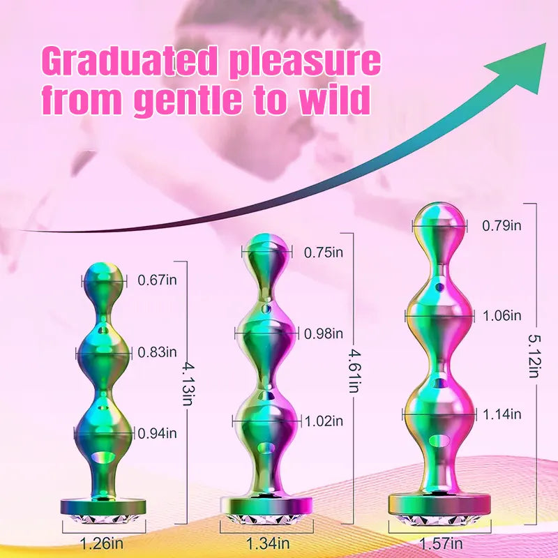 3-Piece Blue Gem Metal Anal Plug Set