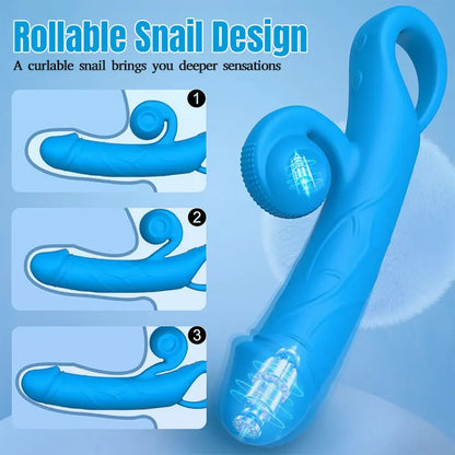 10-Function Clitoral &amp; G-Spot Vibrating Snail Dildo