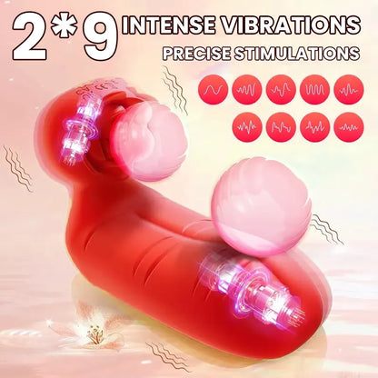 Tongue vibrator with rose-shaped mini suction vibrator