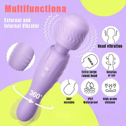 2-in-1 Purple Magic Wand Vibrator
