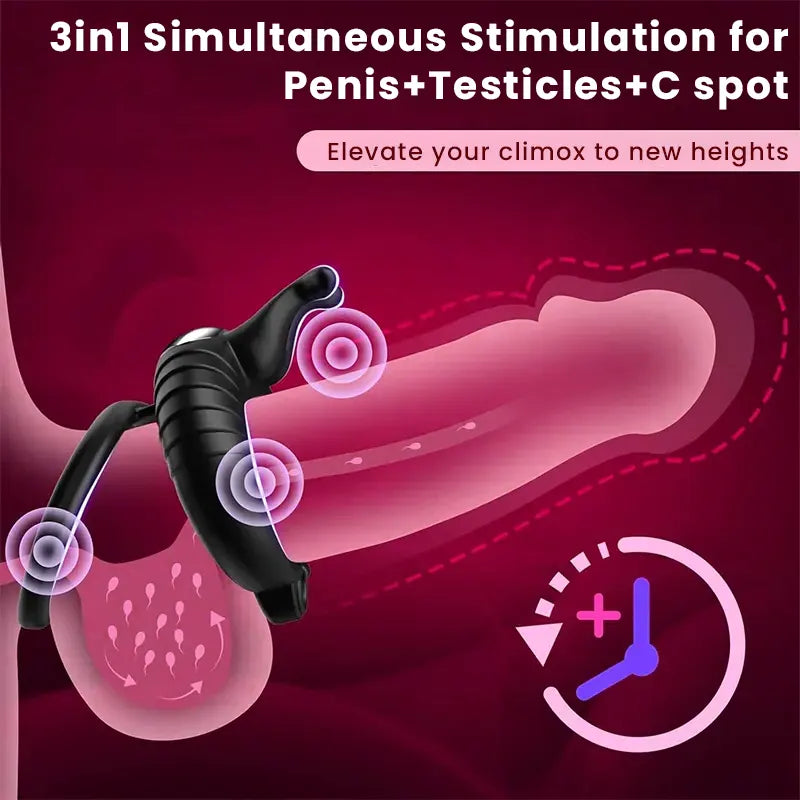 10-Mode Male Remote Vibrating cock Ring with Clit Stimulator
