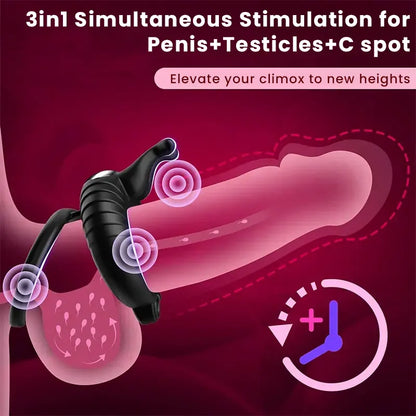 10-Mode Male Remote Vibrating cock Ring with Clit Stimulator