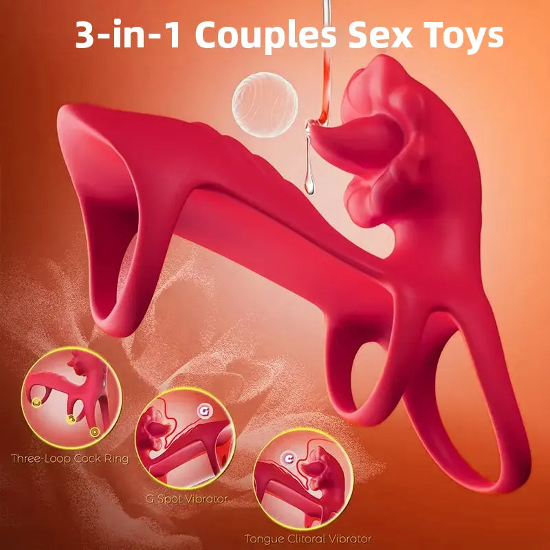 Penis Ring with Rose Tongue Vibrator – App Enabled Sex Toy