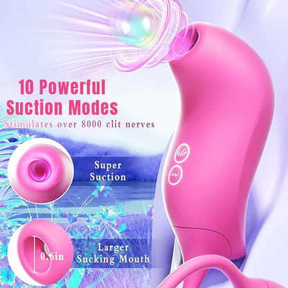 Pink sucking vibrator connected to vibrating egg