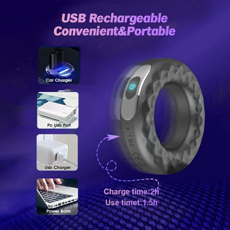 Rechargeable Silicone Vibrating Cock Ring - Inyarose