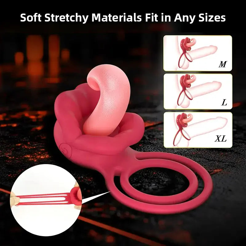 Rose Cock Ring, Clitoral Stimulator with a Realistic Tongue