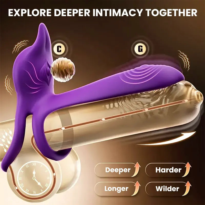 Remote-controlled penis ring with dildo, powerful vibration