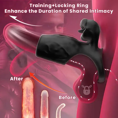 Tongue Licking Clit Stimulation Vibrating Cock Ring with Penis Sleeve