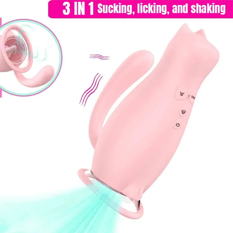 3-in-1 cat vibrator with sucking mouth and vibrating tongue