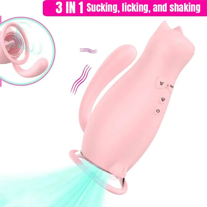 3-in-1 cat vibrator with sucking mouth and vibrating tongue
