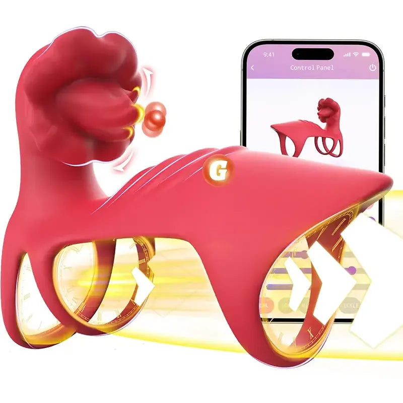 Penis Ring with Rose Tongue Vibrator – App Enabled Sex Toy