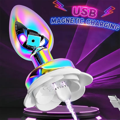 LED Vibrating Rose Metal Anal Plug