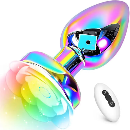 LED Vibrating Rose Metal Anal Plug