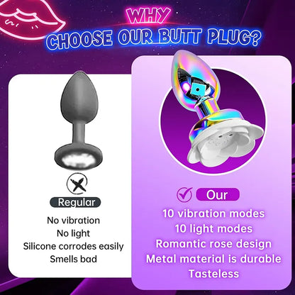LED Vibrating Rose Metal Anal Plug